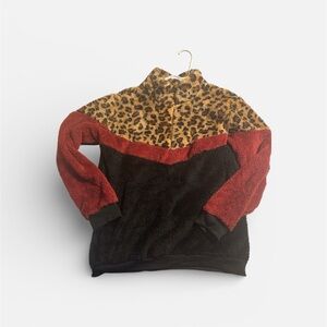 Leopard Print and Red Fleece Pullover
